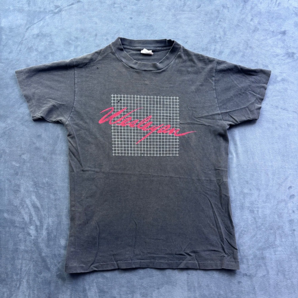 Vintage 80s Signal Wesleyan T Shirt Single Stitch Faded Black Cotton Medium